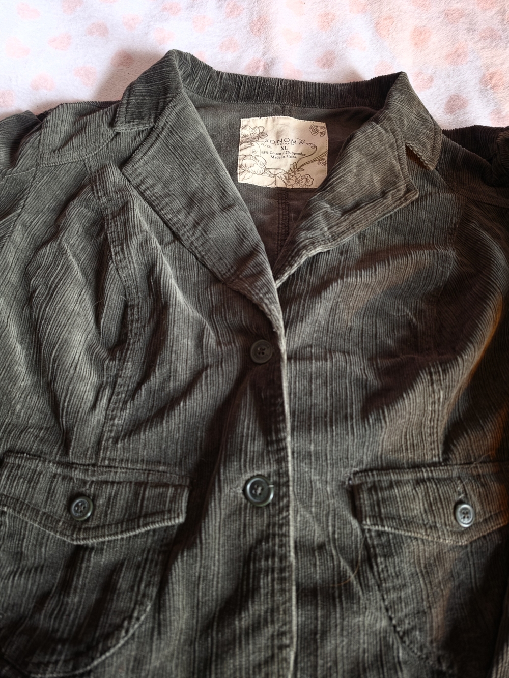 Green Corduroy Button-Down Shirt Jacket